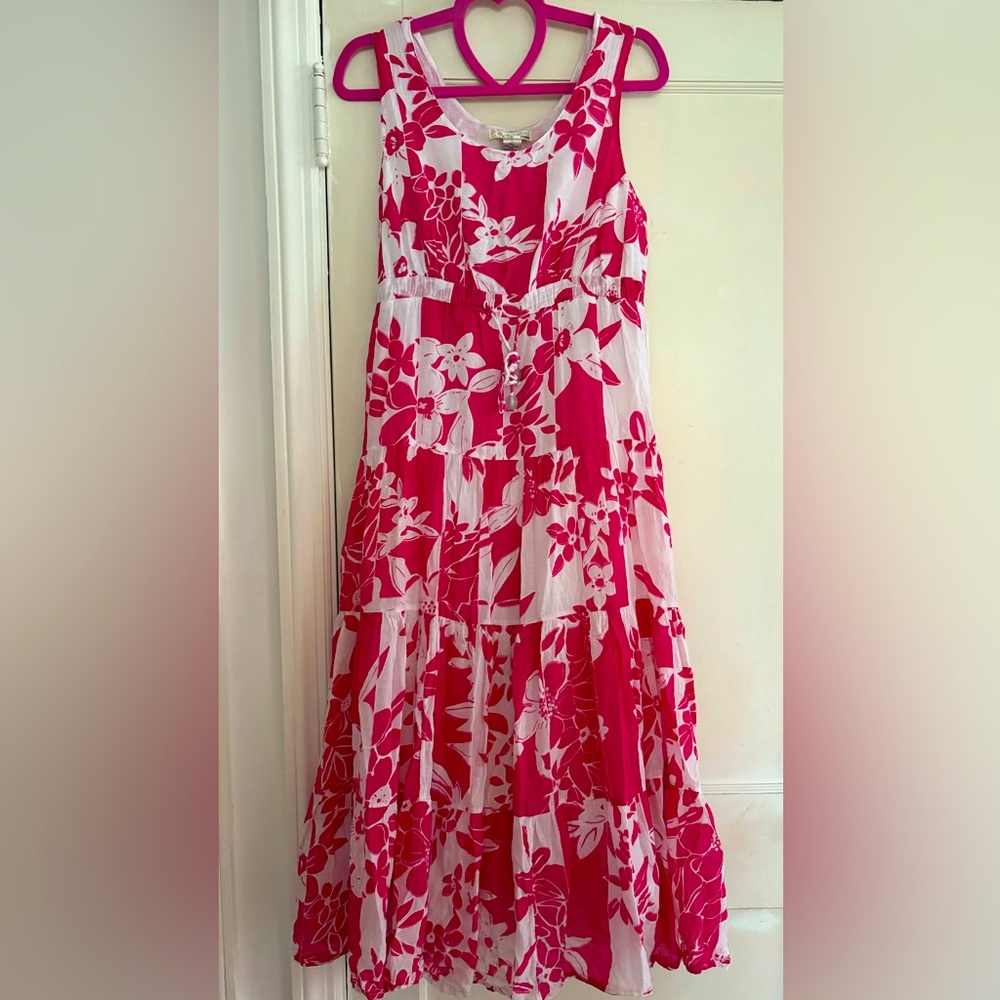 Vasna Desire Womens Pink & White Sleeveless Floral Maxi Dress Size Large